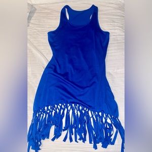 Bright Blue Fringe Dress Swim Cover Up - Women’s Large